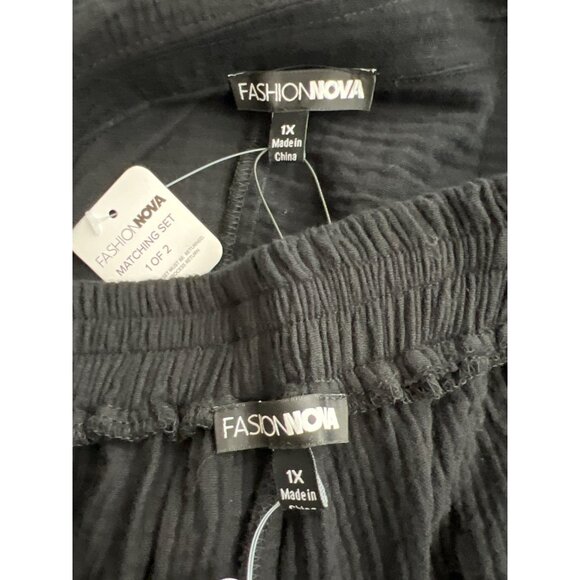 Fashion Nova Women Black Textured Cotton Pant Shirt Seaside Minimalism Set Size - Picture 11 of 11